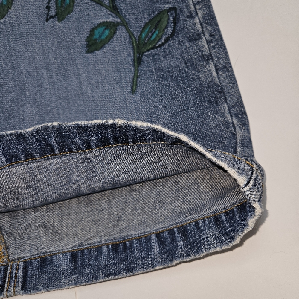 Embroidered Denim Skirt Floral Midi Boho - Picture 4 of 10